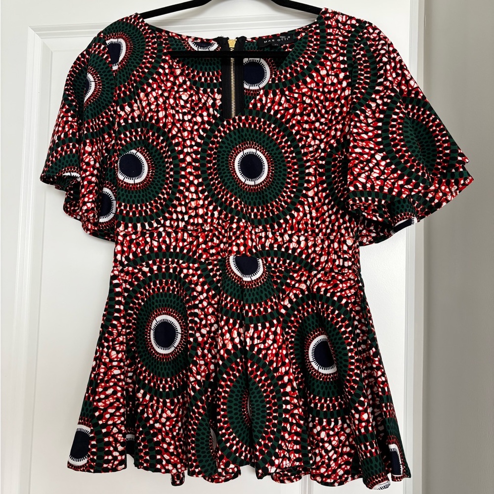 Stylish Red and Green Patterned Women's Top